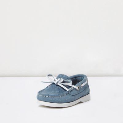 Mini boys blue suede boat shoes